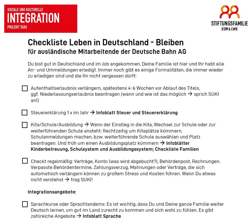 Checkliste SUKI Leben in Deutschland Bleiben