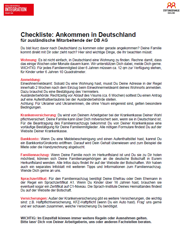 Checkliste SUKI Ankommen in Deutschland