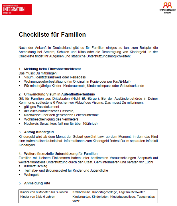 Checkliste SUKI Familien