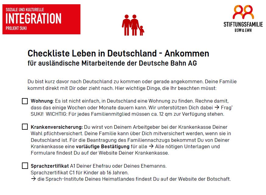 Checkliste SUKI Leben in Deutschland Ankommen