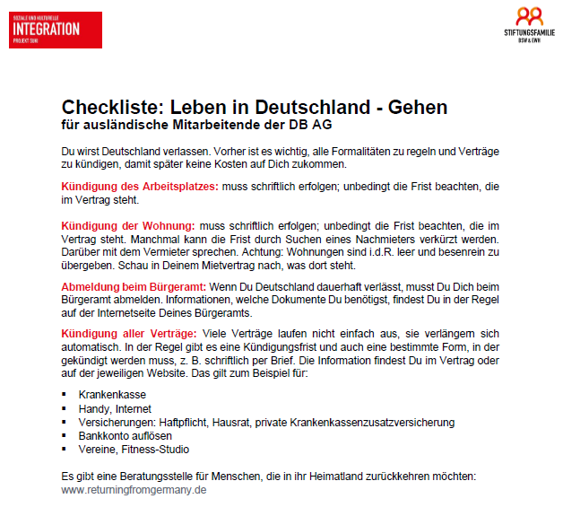 Checkliste SUKI Leben in Deutschland Gehen