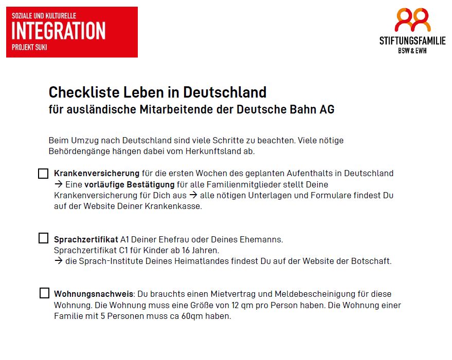 Checkliste SUKI Leben in Deutschland