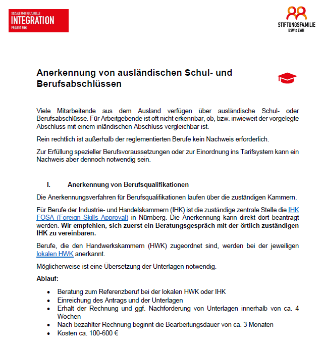 Infoblatt SUKI Anerkennung Qualifikationen