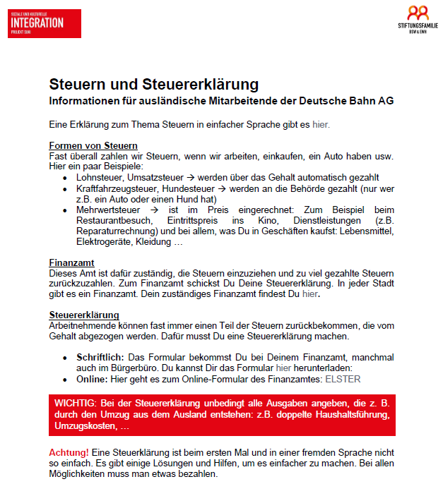 Infoblatt SUKI Steuern und Steuererklärung