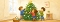 Drei Kinder schmücken einen Weihnachtsbaum mit Sternen in einem hellen Wohnzimmer mit Fenster, Korb und Bücherregal, im Illustrations-Stil